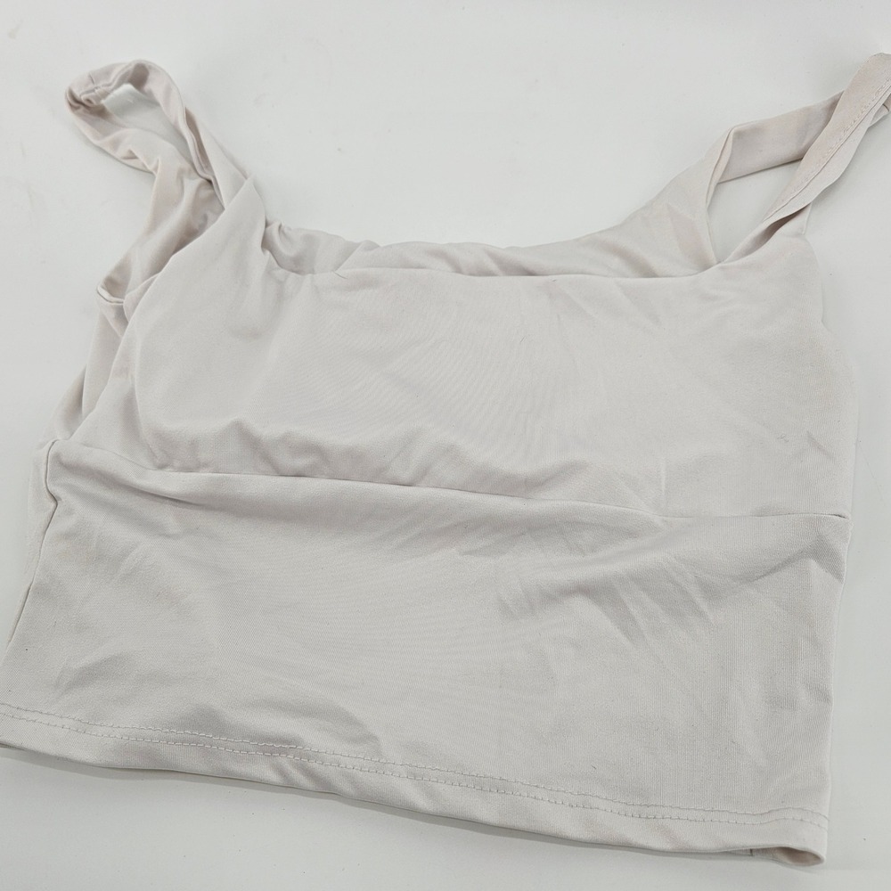 Y2K Women Ruched Babydoll Crop Tank Top  Off-White Medium‎ Festival Minimalist - Picture 7 of 7